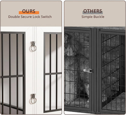 87" Dog Crate Furniture for 2 Dogs, Double Dog Cage Furniture, White