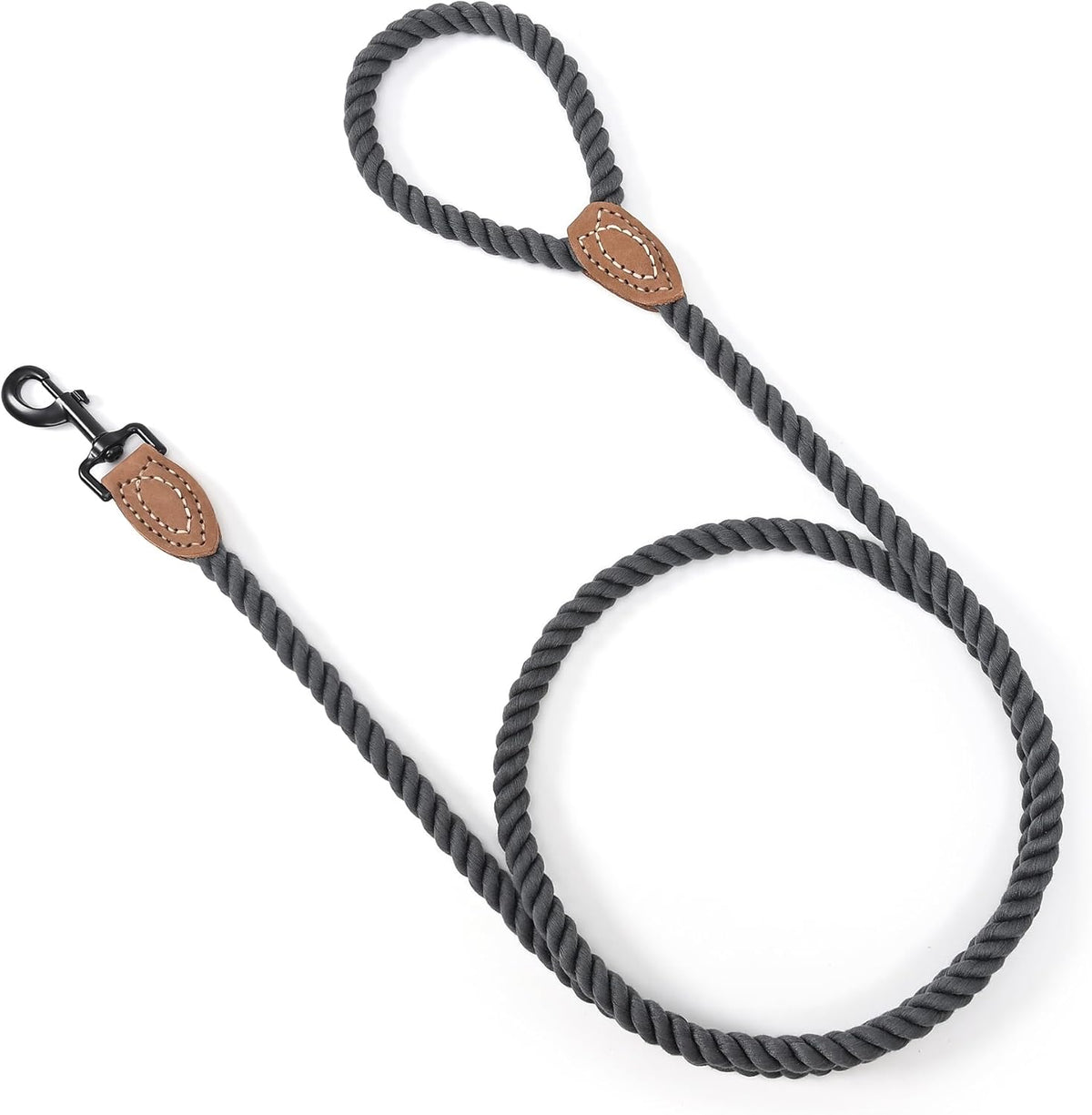 Dog Leash Braided Cotton Rope with Leather-Reinforced Ends