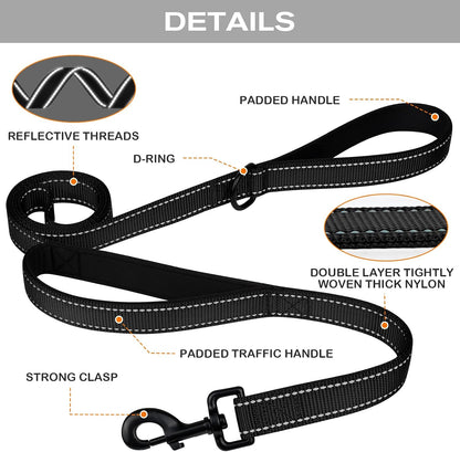 Dog Leash for Large Dogs That Pull, Double Handle, 6FT, Black