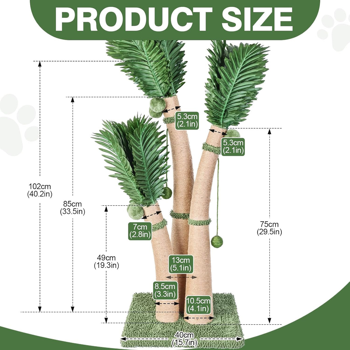 Palm Tree Cat Scratching Post with 19 Interactive Balls, Natural Sisal Rope Cat Scratchers for Indoor Cats, Multi-Combinable (Style a & B & C & D)