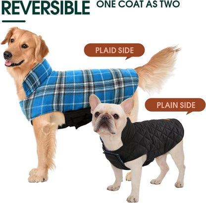 Waterproof Dog Coat, Warm Reversible Dog Jacket with Leash Hole