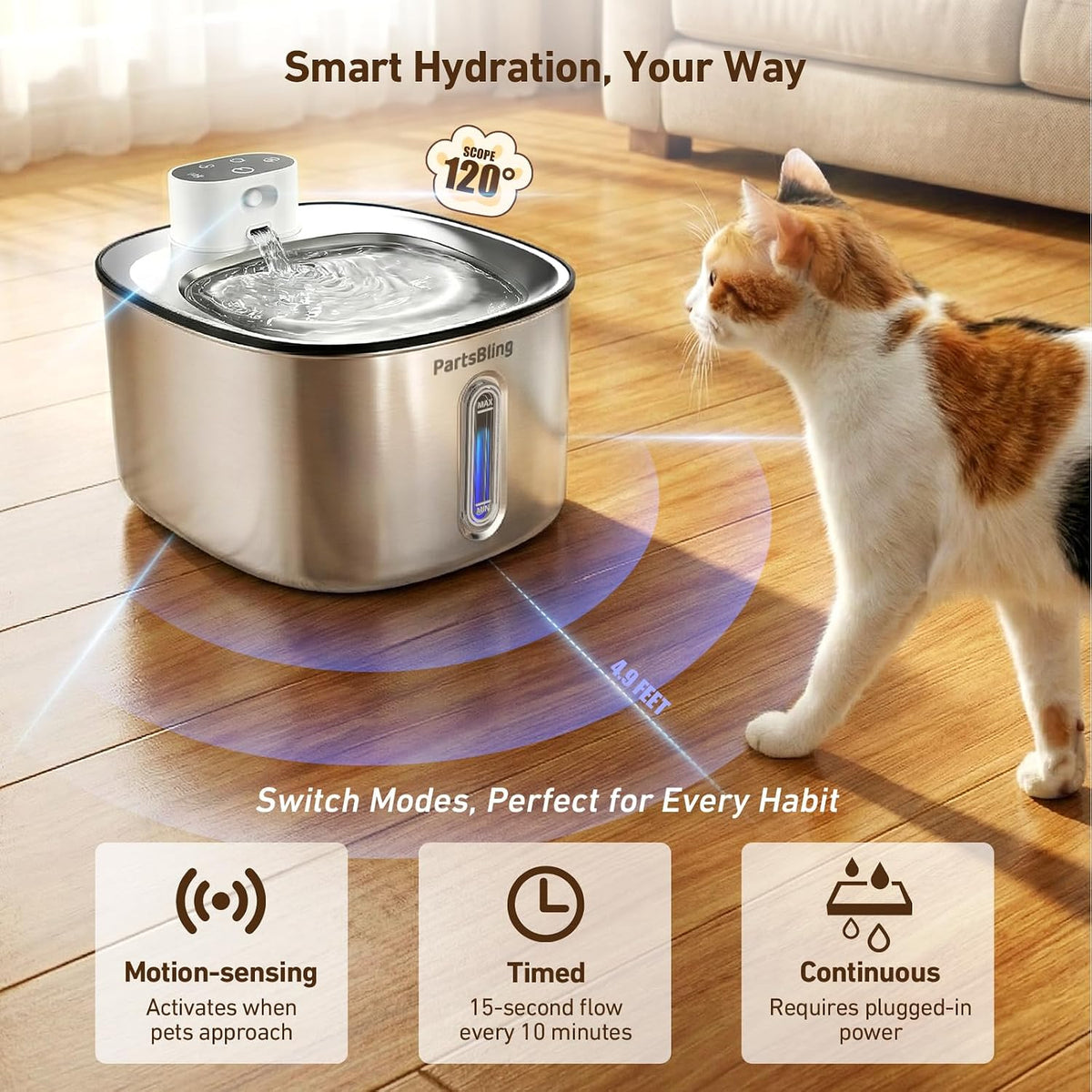 Stainless Steel Cat Water Fountain, 4.2L/142 Oz