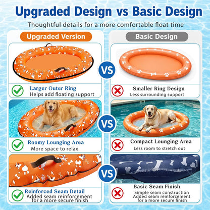 Inflatable Dog Pool Float with Rope, Portable Puppy Raft for Pool or Lake, up to 80 Lb
