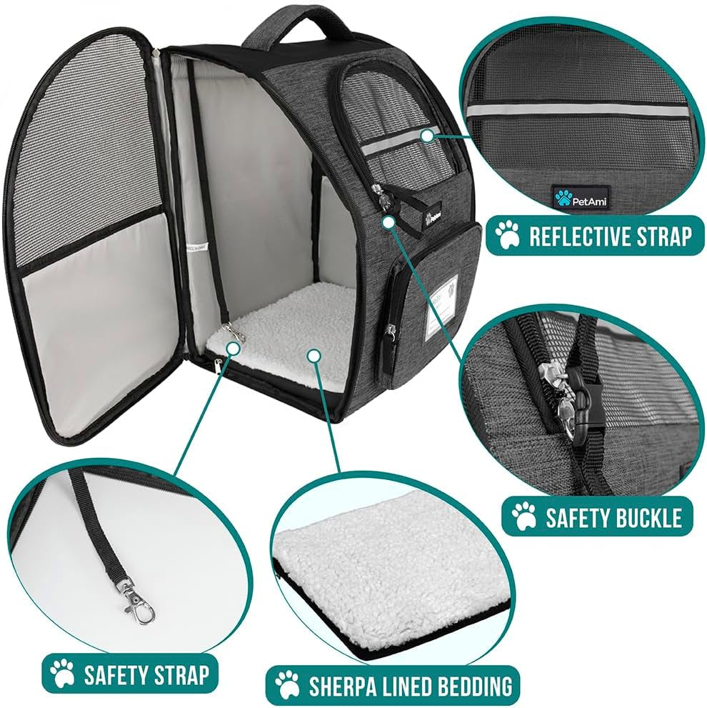 Dog Backpack Carrier Airline Approved Cat Pet Puppy Bag, Charcoal