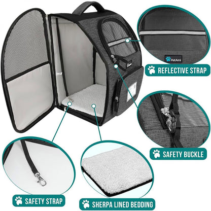 Dog Backpack Carrier Airline Approved Cat Pet Puppy Bag, Charcoal