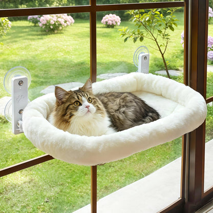 Cordless Cat Window Perch with Cushion Bed Metal Frame, L White