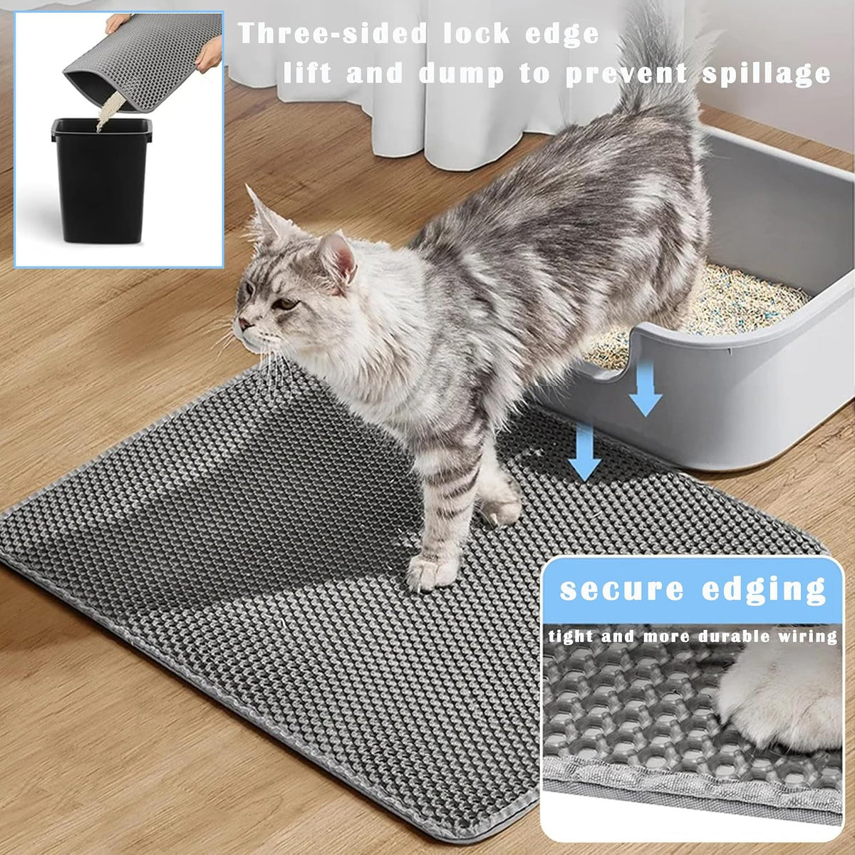 2-Pack Cat Litter Mat, Double Layer Honeycomb Waterproof Urine Proof Non-Slip Litter Trapping Mat, Less Waste, Easy to Clean Cat Litter Box Mat, Kitten Indoor Supplies (Gray, 20X16 Inches)