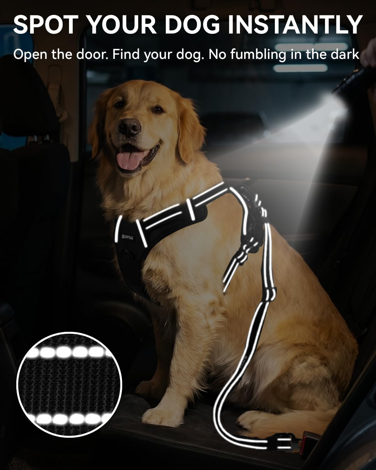 3-In-1 Bungee Dog Seat Belt for Car, Medium and Large Dogs, Black