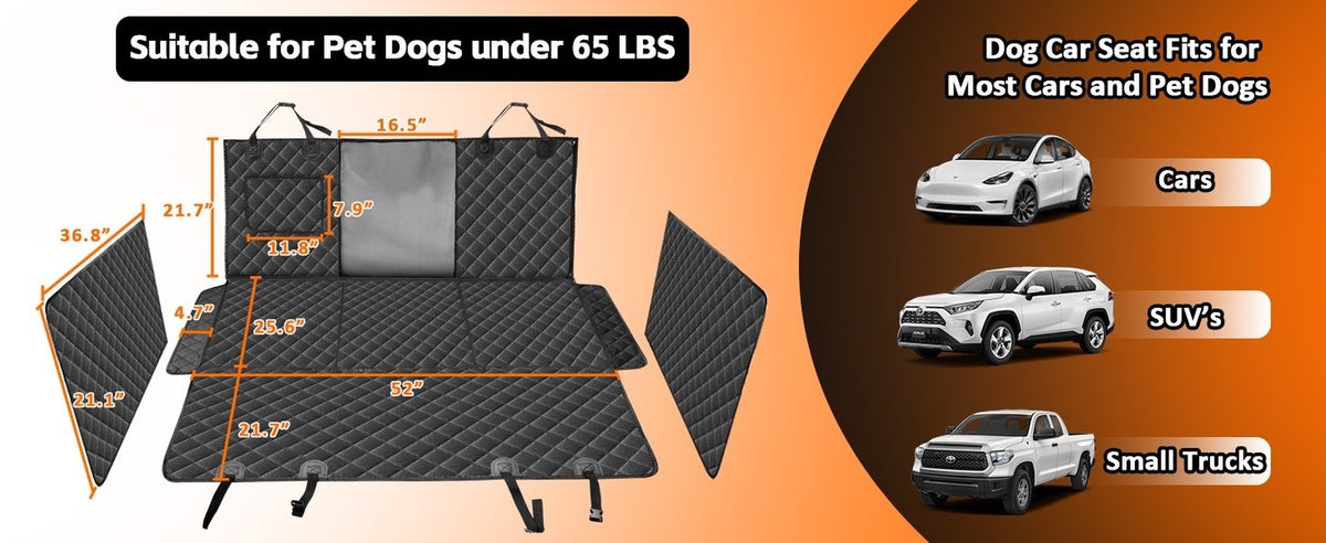 Back Seat Extender for Dogs, 68" X 52" Hard Bottom Waterproof Cover, Black