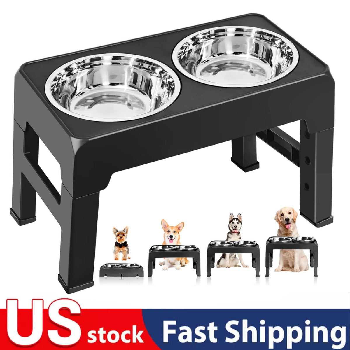 Elevated Dog Bowls 4 Adjustable Heights Raised Dog Food Water Bowl for Pet Dogs