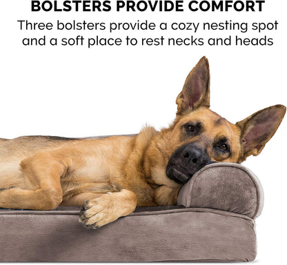 Memory Foam Dog Bed for Medium/Small Dogs W/ Removable Bolsters & Washable Cover, for Dogs up to 35 Lbs - Faux Fur & Velvet Sofa - Driftwood Brown, Medium