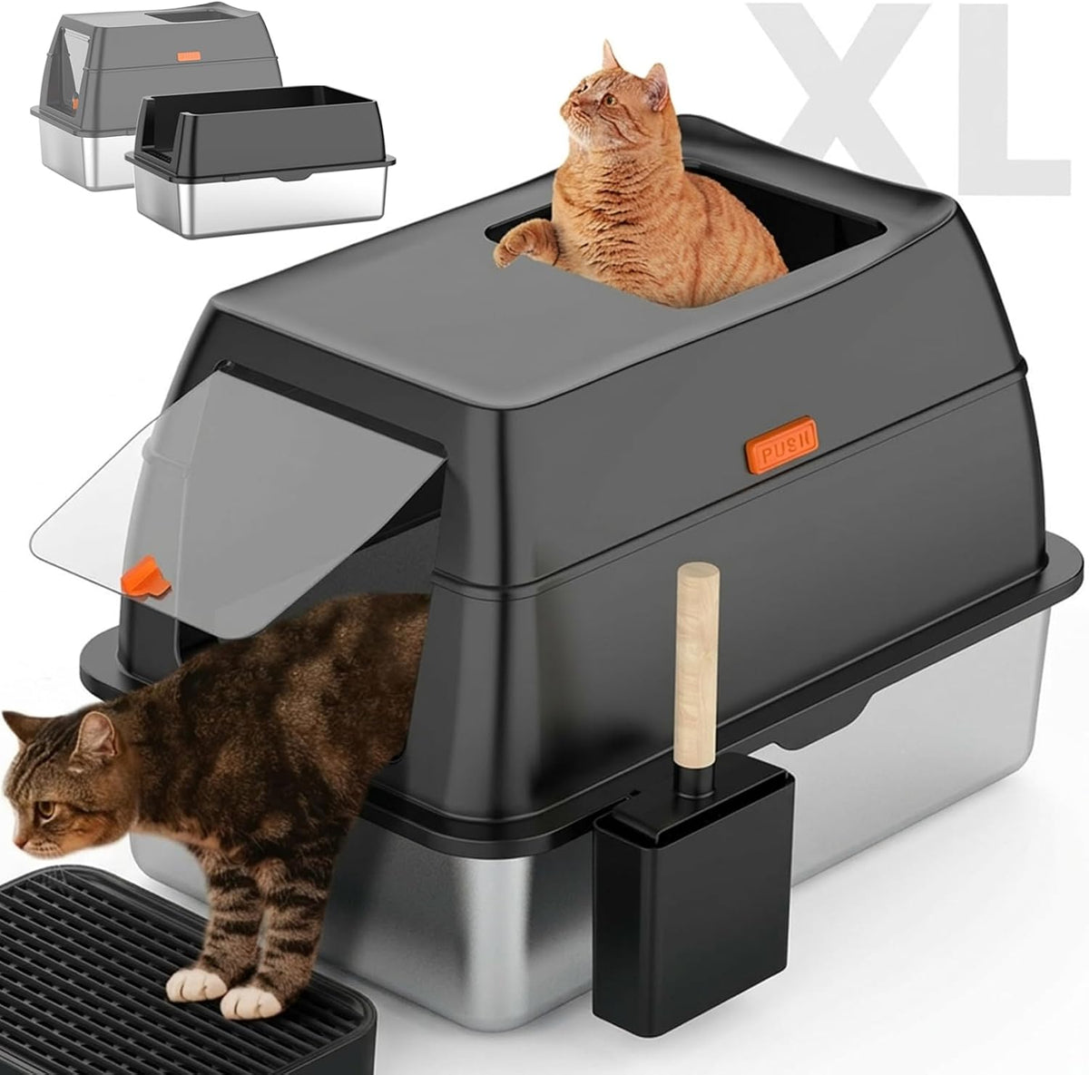 Extra Large Stainless Steel Litter Box with Lid, Easy-Clean Pan