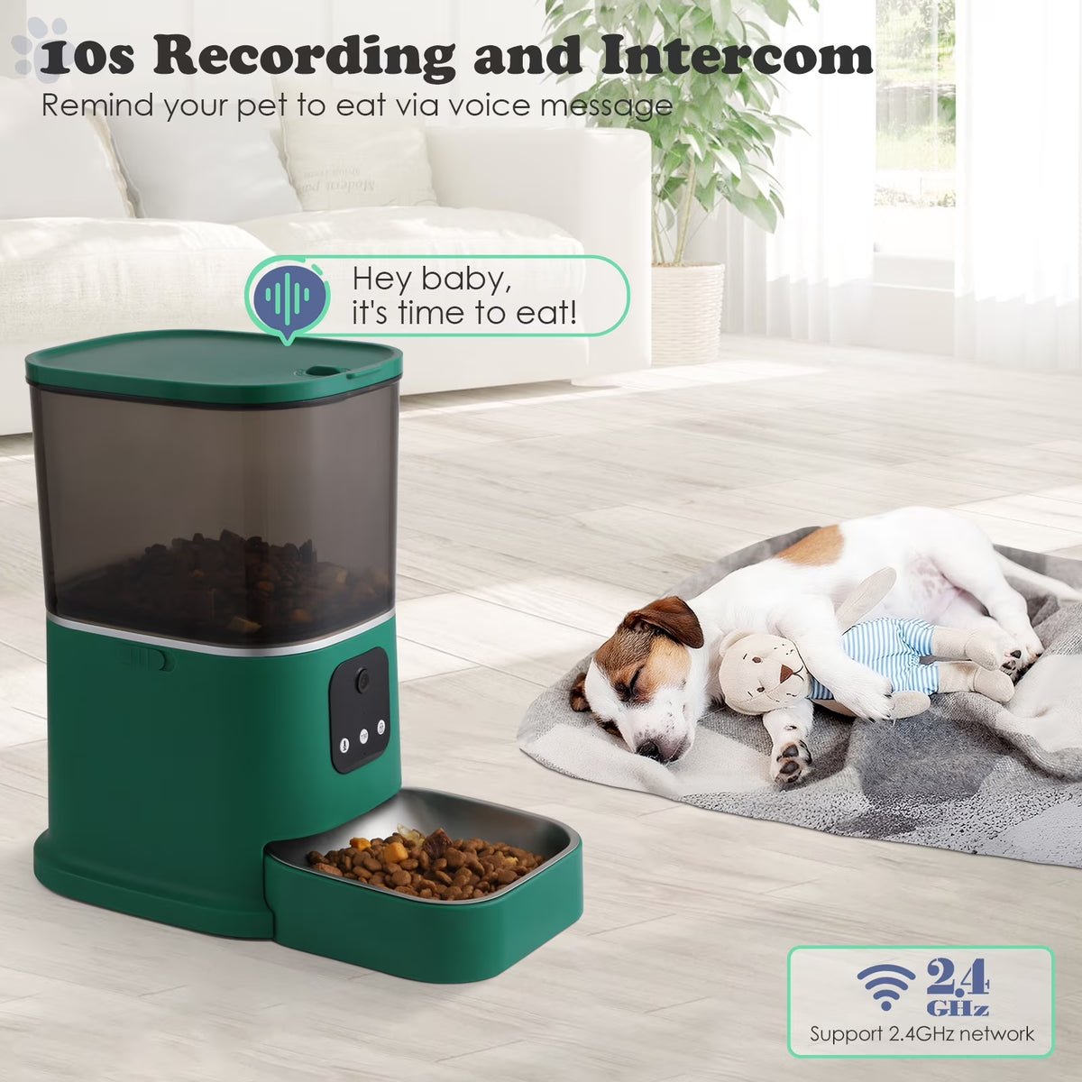 Automatic Pet Feeder with Camera, 2.4G Wifi APP Control, Timed Feeding, 6L Capacity for Cats and Dogs, Green