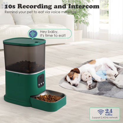 Automatic Pet Feeder with Camera, 2.4G Wifi APP Control, Timed Feeding, 6L Capacity for Cats and Dogs, Green