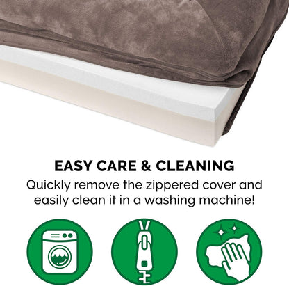 Memory Foam Dog Bed for Medium/Small Dogs W/ Removable Bolsters & Washable Cover, for Dogs up to 35 Lbs - Faux Fur & Velvet Sofa - Driftwood Brown, Medium