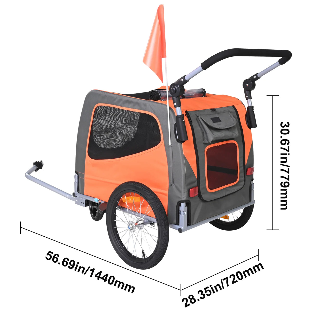 2-in-1 Dog Bike Trailer and Stroller - up to 66 lbs, Orange/Gray