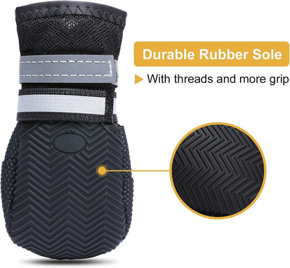 Breathable Dog Boots for Medium Large Dogs,Non-Slip Dog Shoes for Summer Hot Pavement,Lightweight Paw Protector Dog Booties for Outdoor & Indoor Hardwood Floors