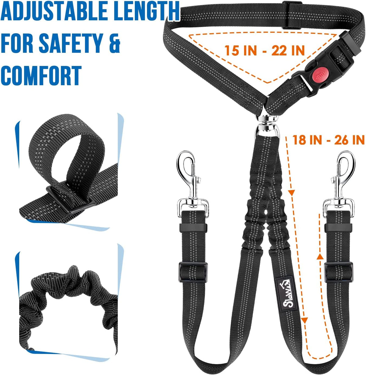 Double Dog Car Seat Belt, No Tangle Headrest Restraint
