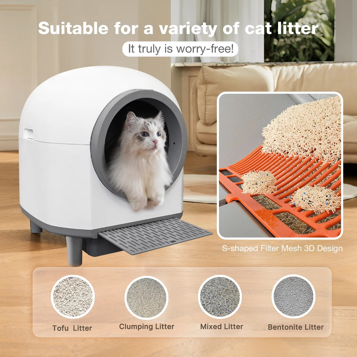 Smart Self-Cleaning Cat Litter Box with APP Control & Odor-Free Technology, Automatic Litter Box for Cats (Remote Monitoring) Cat Litter Box with Litter Control Pedal