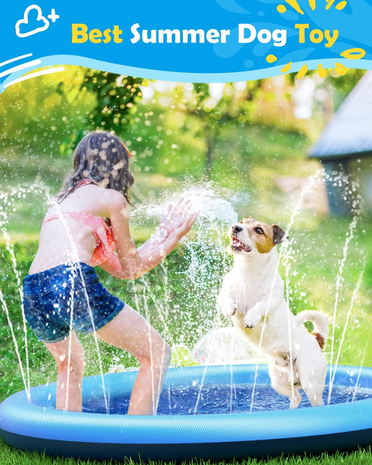 Dog Pool, Anti-Slip Splash Pad for Dogs, 67 In, Blue
