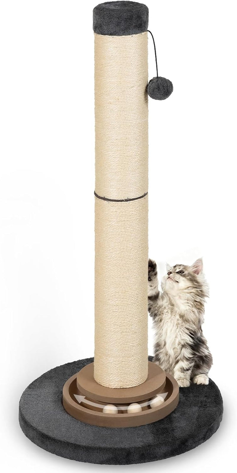 Heavy Duty Cat Scratching Post, 35 Inch Tall Cat Scratcher Cat Tree Tower with Hanging Ball for Indoor Cats Adults,Sisal Scratching Post with Toys
