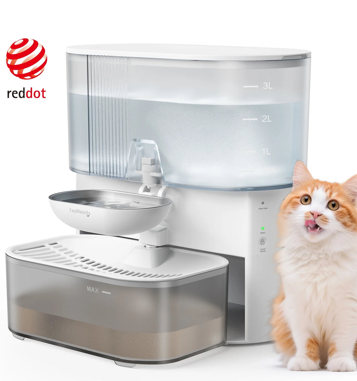 Smart Pet Water Fountain No Filter Needed, 3.5L/118Oz Wireless Cat Water Fountain with Stainless Steel Bowl,Rechargeable Automatic Water Dispenser for Cats and Kitten, White