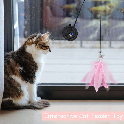 Bendable Teaser Wand Toy with Suction Cup Base Feather Bells Cat Interactive Pet