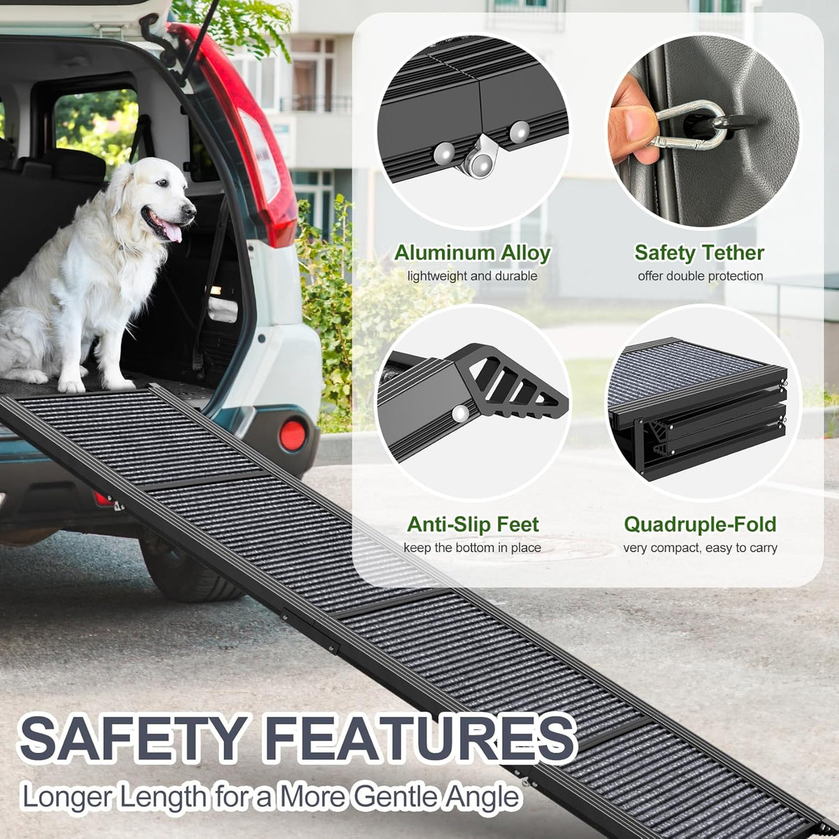 Dog Ramp for Car 63" L × 17" W, Pet Ramp for Truck Foldable