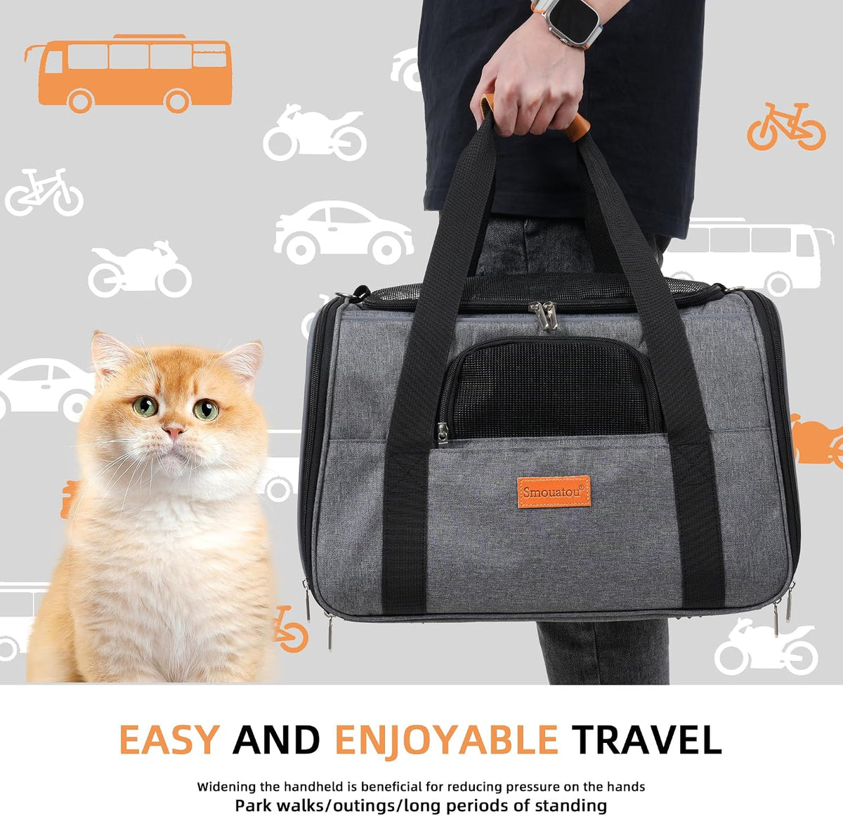 Cat Carrier, Dog Carrier, Cat Bag Carrier, Cat Travel Carrier, Soft-Sided and Scratch-Proof Mesh Cat Bag Pet Carriers, Travel Puppy Carry, Pet Home (Grey)