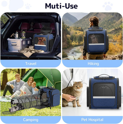 Cat Backpack with Play Tunnel, Design for Carrying Playing Blue