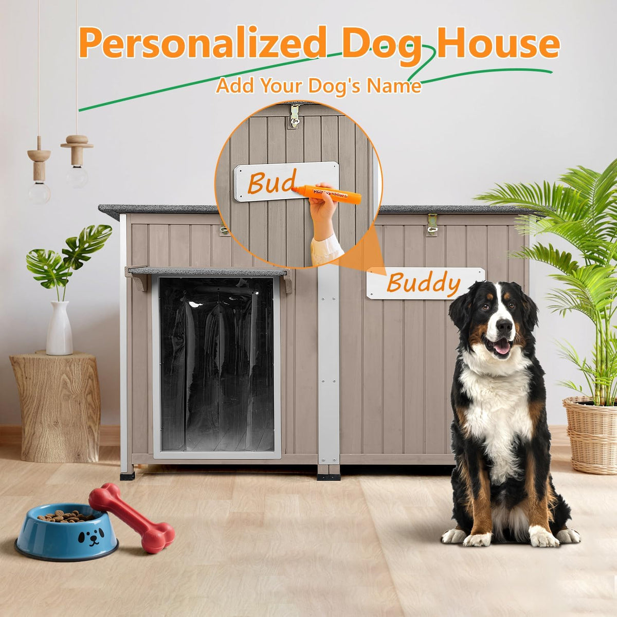 55" Extra Large Outdoor Dog House with Iron Frame for Medium to Large Dogs