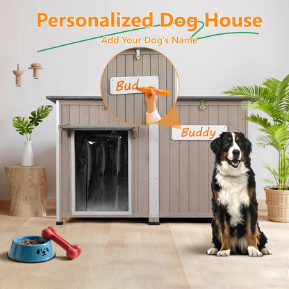 55" Extra Large Outdoor Dog House with Iron Frame for Medium to Large Dogs