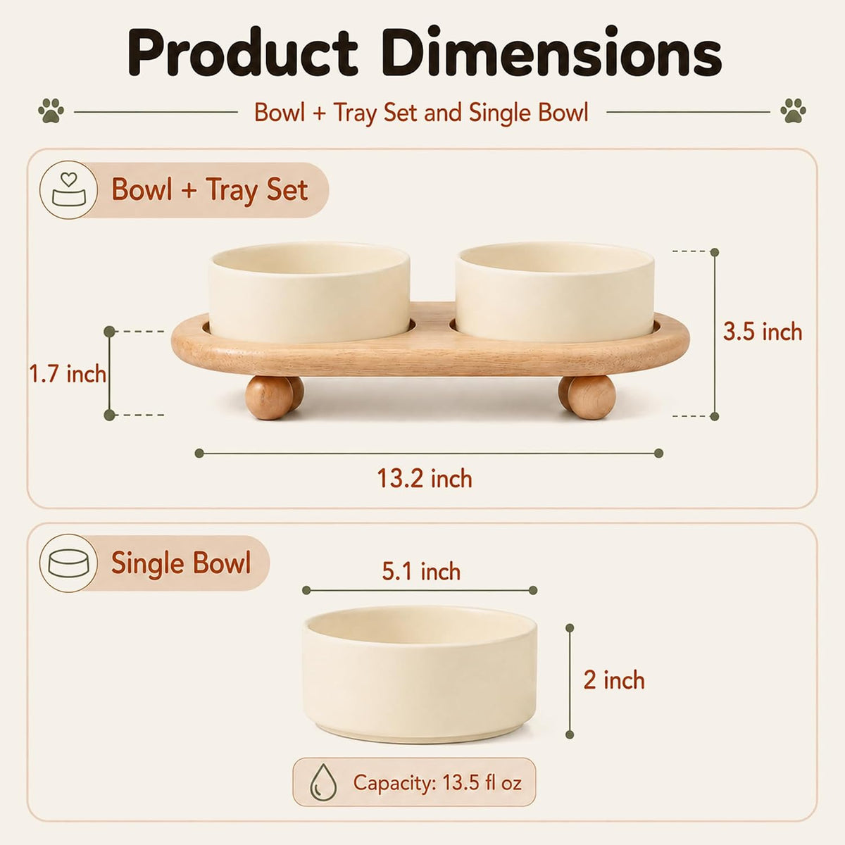 Raised Cat Bowl 5.1” Elevated Ceramic Cat Food and Water Bowl Set