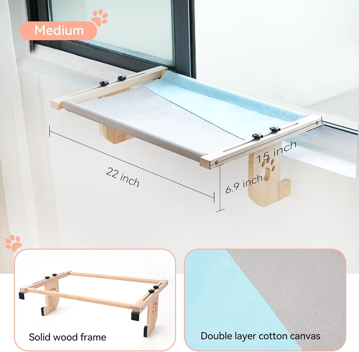 Cat Window Hammock,Cat Window Perch,Cat Window Bed,Easy to Adjust Cat Hammock for Window, Bedside,Drawer and Cabinet