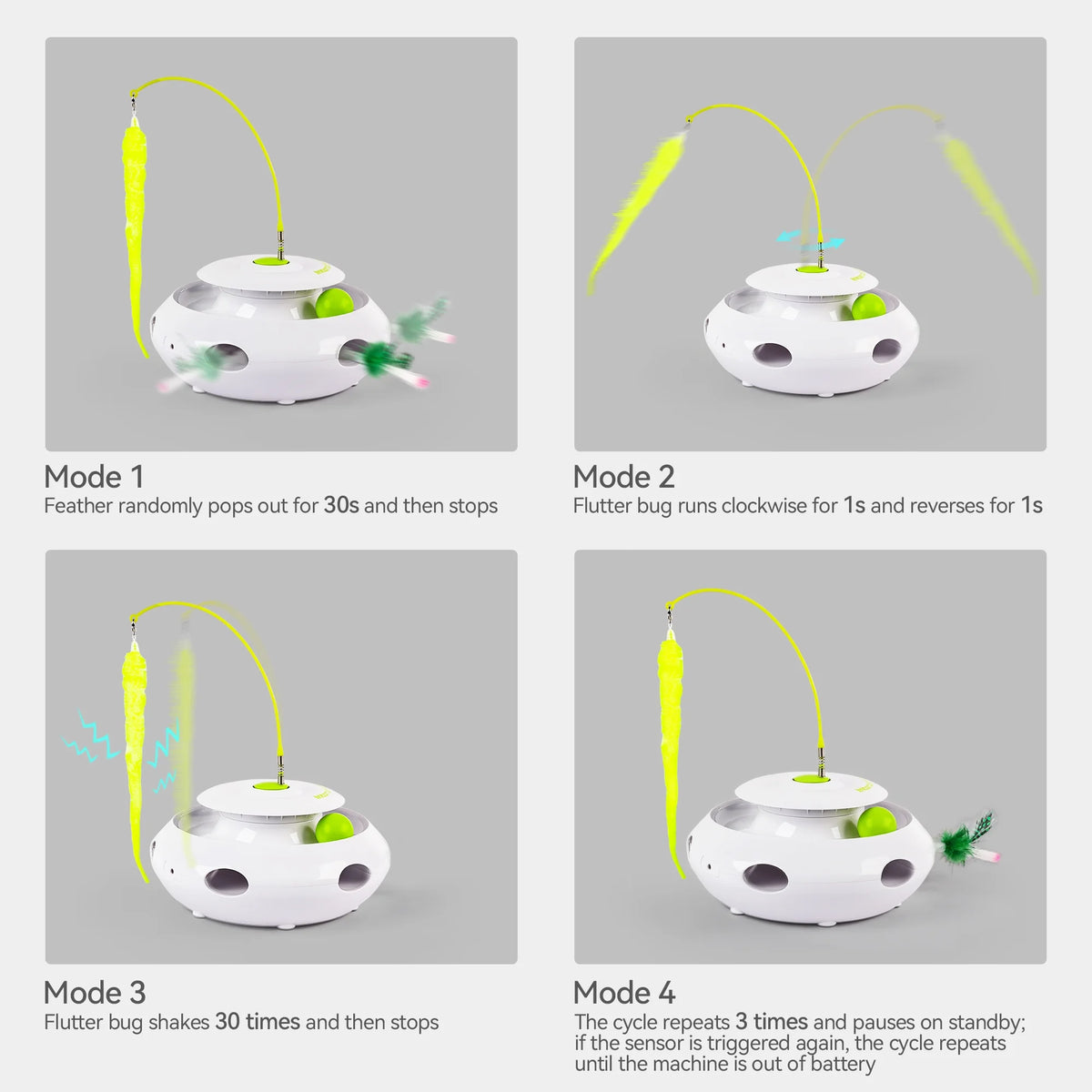 3-In-1 Interactive Flutter Bug Cat Toy with Poping Feather,Automatic Whack-A-Mole Kitty Toy, Spinning Kitty Teaser Toys