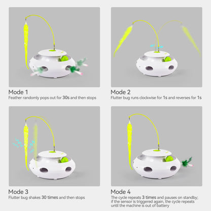 3-In-1 Interactive Flutter Bug Cat Toy with Poping Feather,Automatic Whack-A-Mole Kitty Toy, Spinning Kitty Teaser Toys
