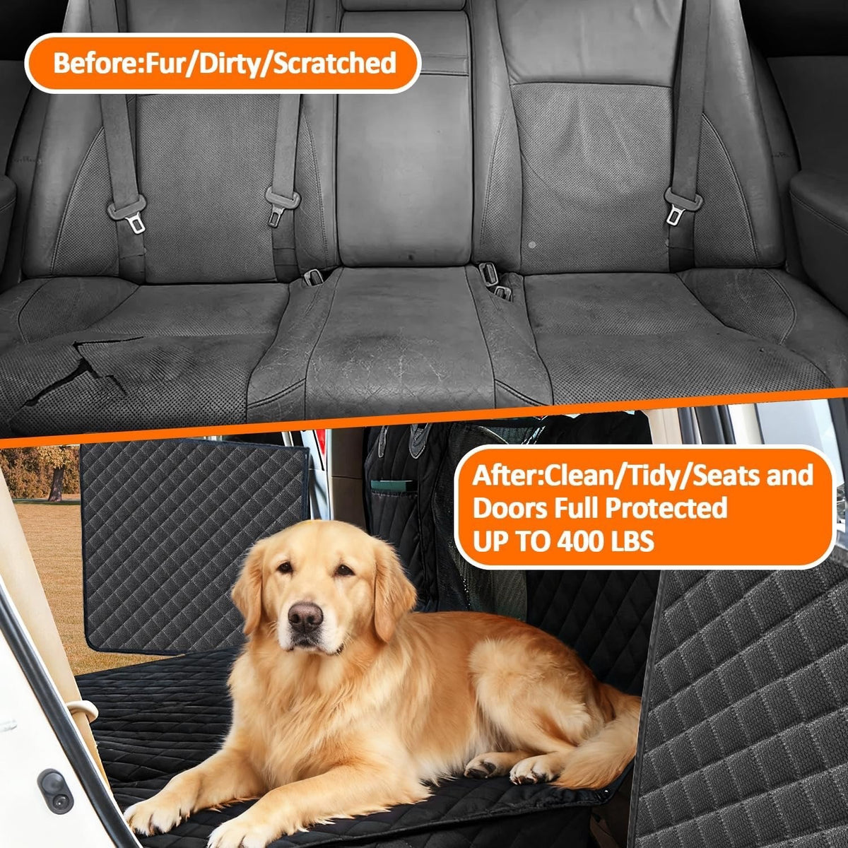 Back Seat Extender for Dogs, 68" X 52" Hard Bottom Waterproof Cover, Black