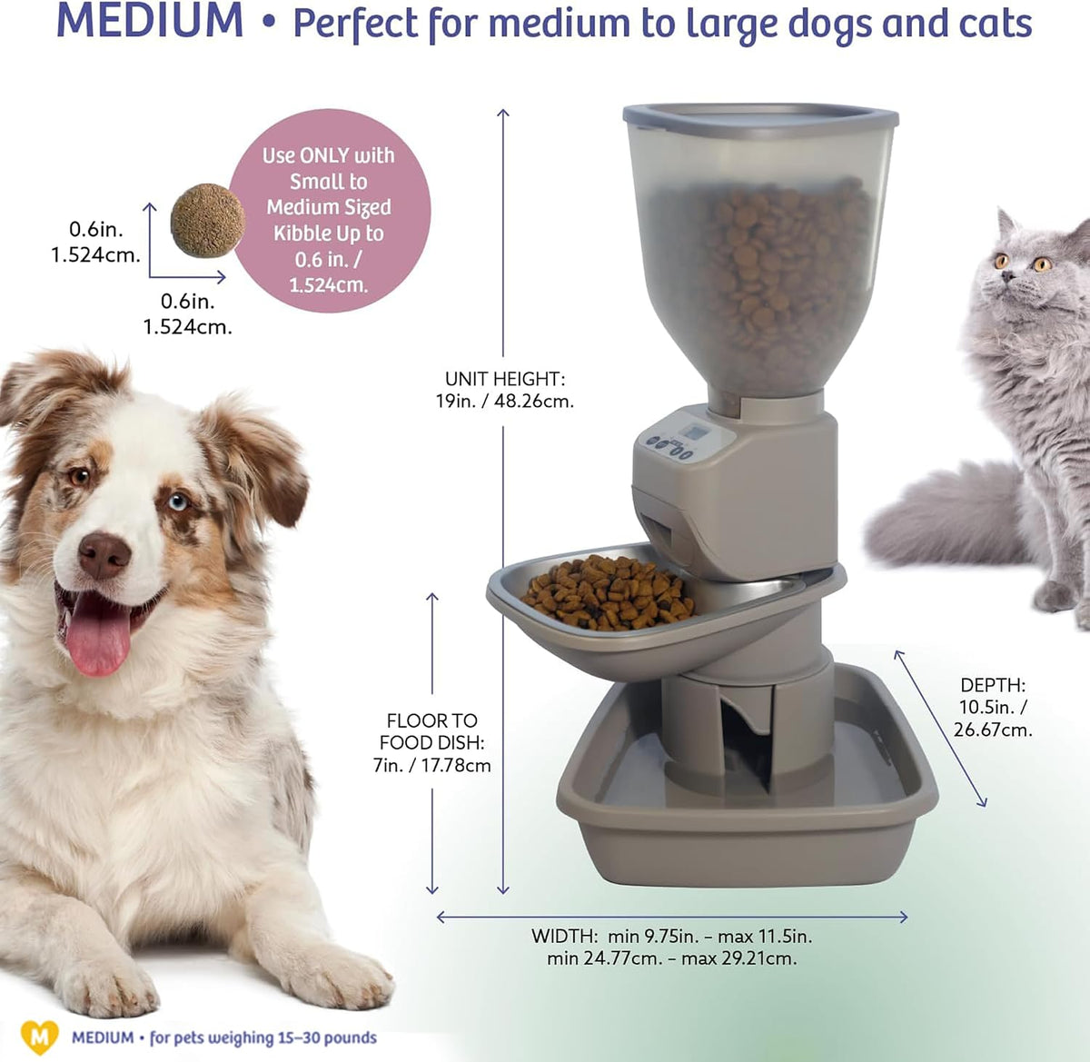 ® Automatic Dog & Cat Food Feeder with Water Dispenser, Smart Pet Feeder with Portion Control, OLED Display, Anti-Jam Design, Battery Operated, Medium Pets 15–30 Lbs, Taupe