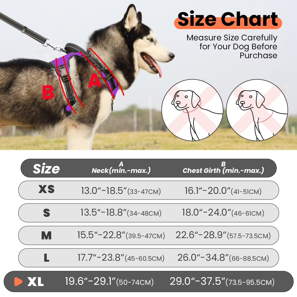 Reflective Dog Harness No Pull Dog Vest Harness with Handle, Breathable Padded Dog Chest Harness Adjustable for Large Dog-Purple XL
