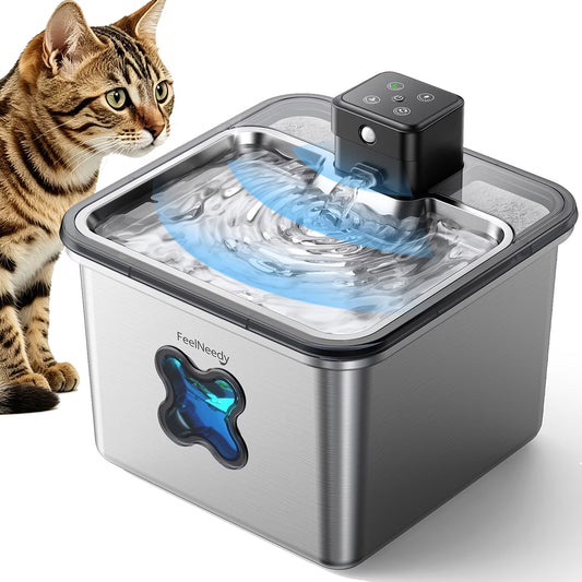 Wireless Cat Water Fountain Stainless Steel, 3.2L/108Oz Cordless Battery Operated Cat Fountain, Smart Sensor Automatic Water Dispenser for Cats with Visible Filter