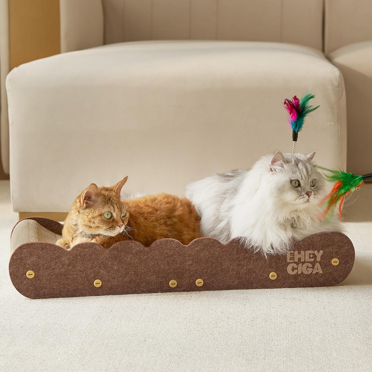 26" Large Cardboard Cat Scratcher Bed with 2 Cat Toys, Brown