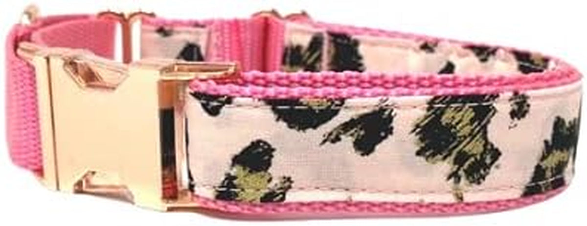 Pink Dog Collar, Leopard Print, Martingale with Buckle, Rose Gold, Gold, Black, Bling, Sparkly, Fancy, Puppy Collar, Training Collar, Choker, Greyhound (S 34 W X 11-15)