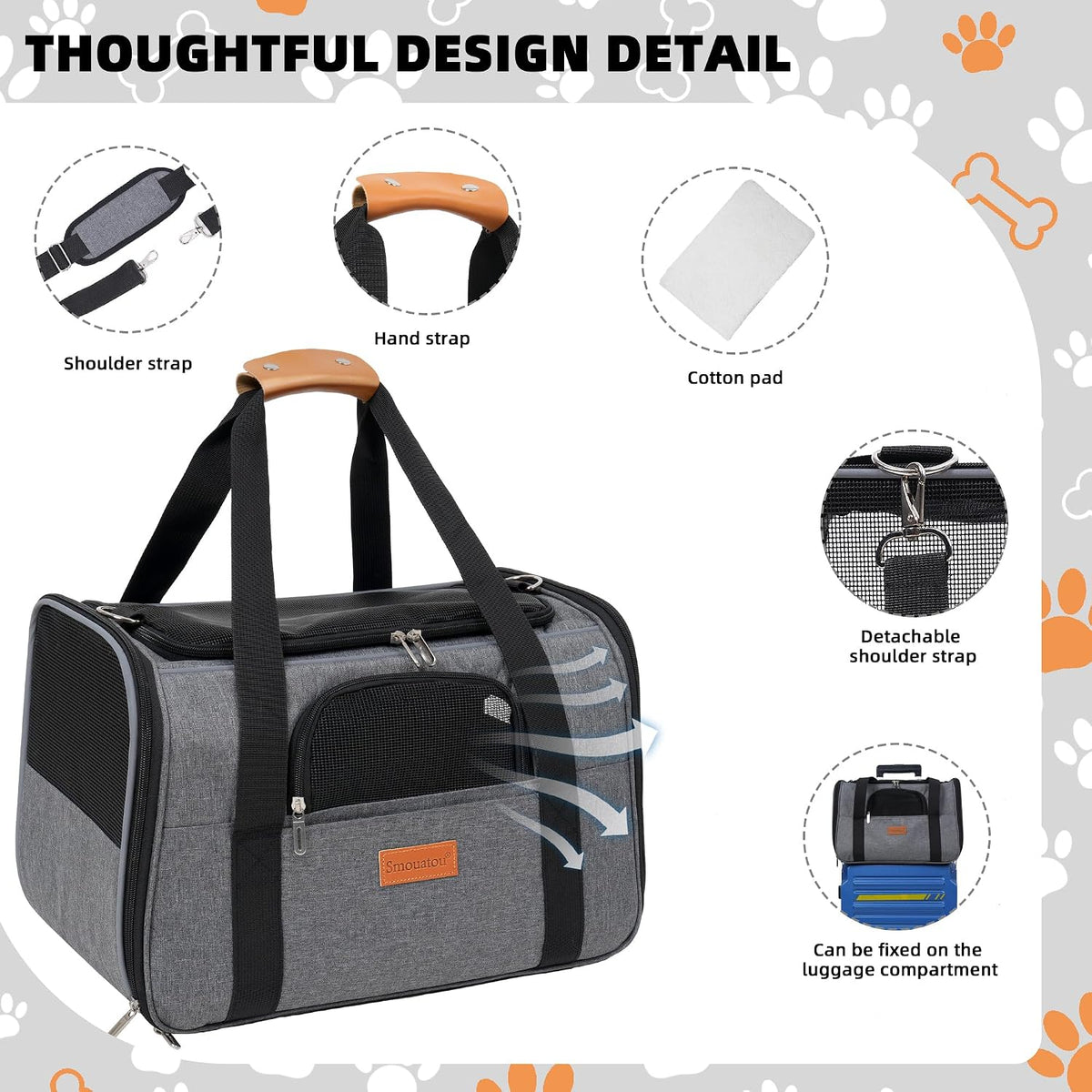 Cat Carrier, Dog Carrier, Cat Bag Carrier, Cat Travel Carrier, Soft-Sided and Scratch-Proof Mesh Cat Bag Pet Carriers, Travel Puppy Carry, Pet Home (Grey)