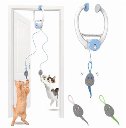 Interactive Pet Toy for Indoor Cats, Door Frame Hanging Cat Toy,Door Hanging Auto-Rebound Cat Toy, Retractable Kitten Teaser with 3 Catnip Mice