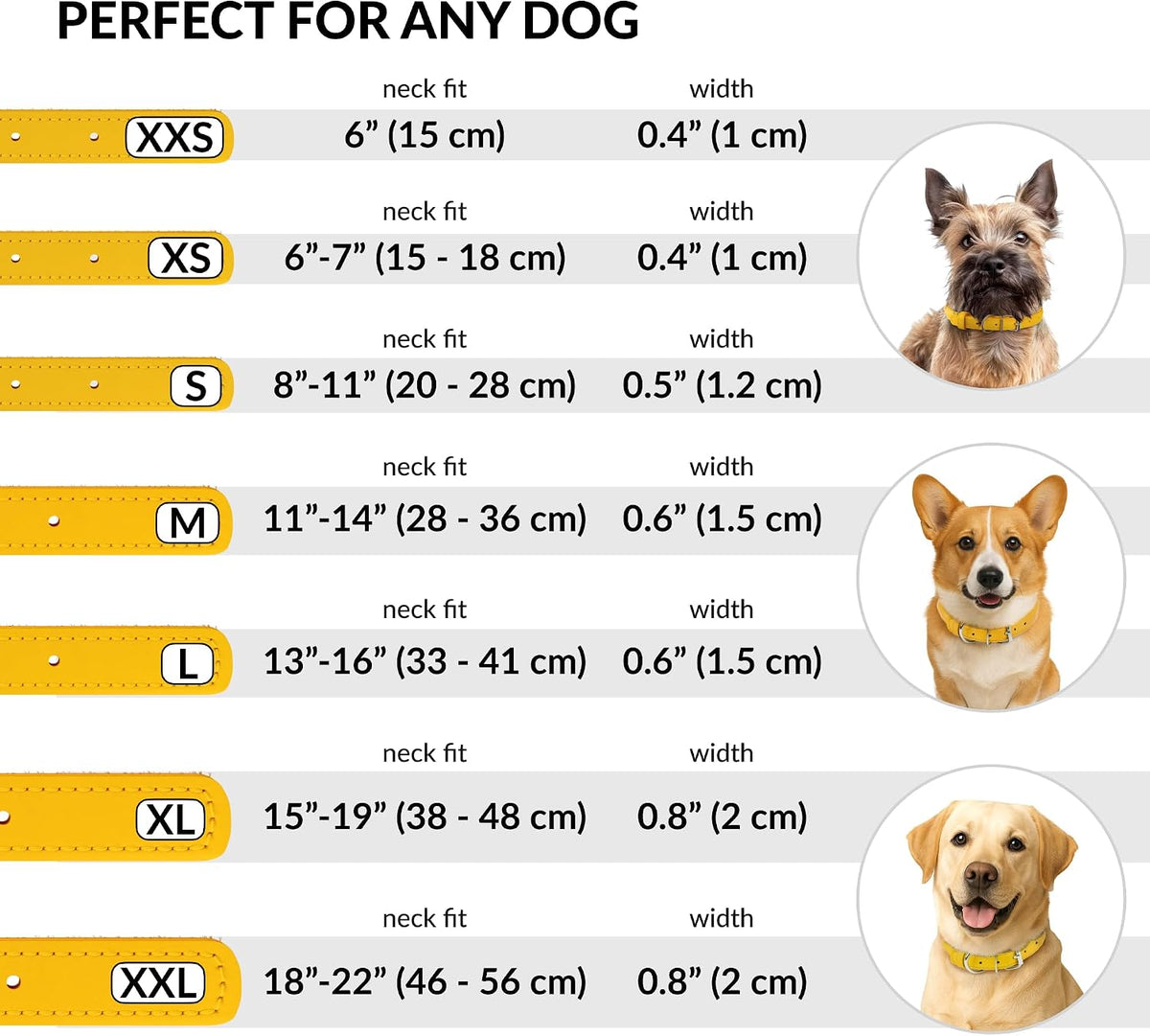 Tangle-Free Rolled Leather Dog Collar, 6-7 In, Yellow Textured
