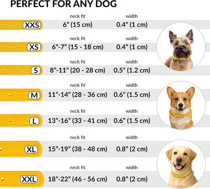 Tangle-Free Rolled Leather Dog Collar, 6-7 In, Yellow Textured