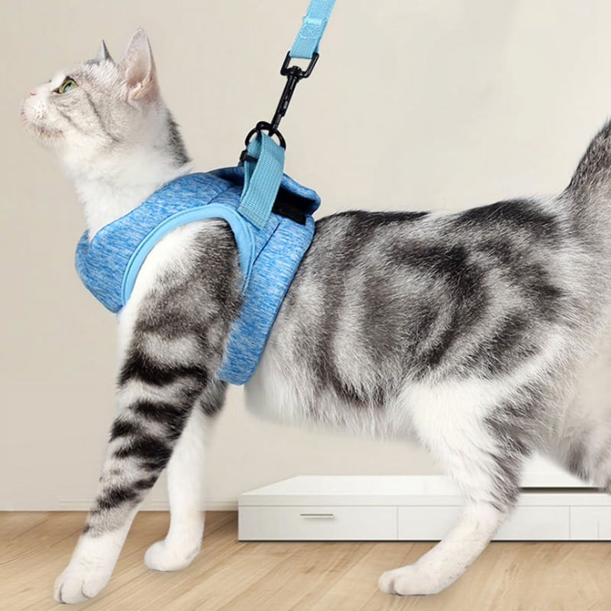 Cat Harness and Leash for Walking, Escape Proof Soft Adjustable Vest Harnesses for Cats, Easy Control Breathable Jacket, Blue, (L) for 10-15.5 Lb Cat