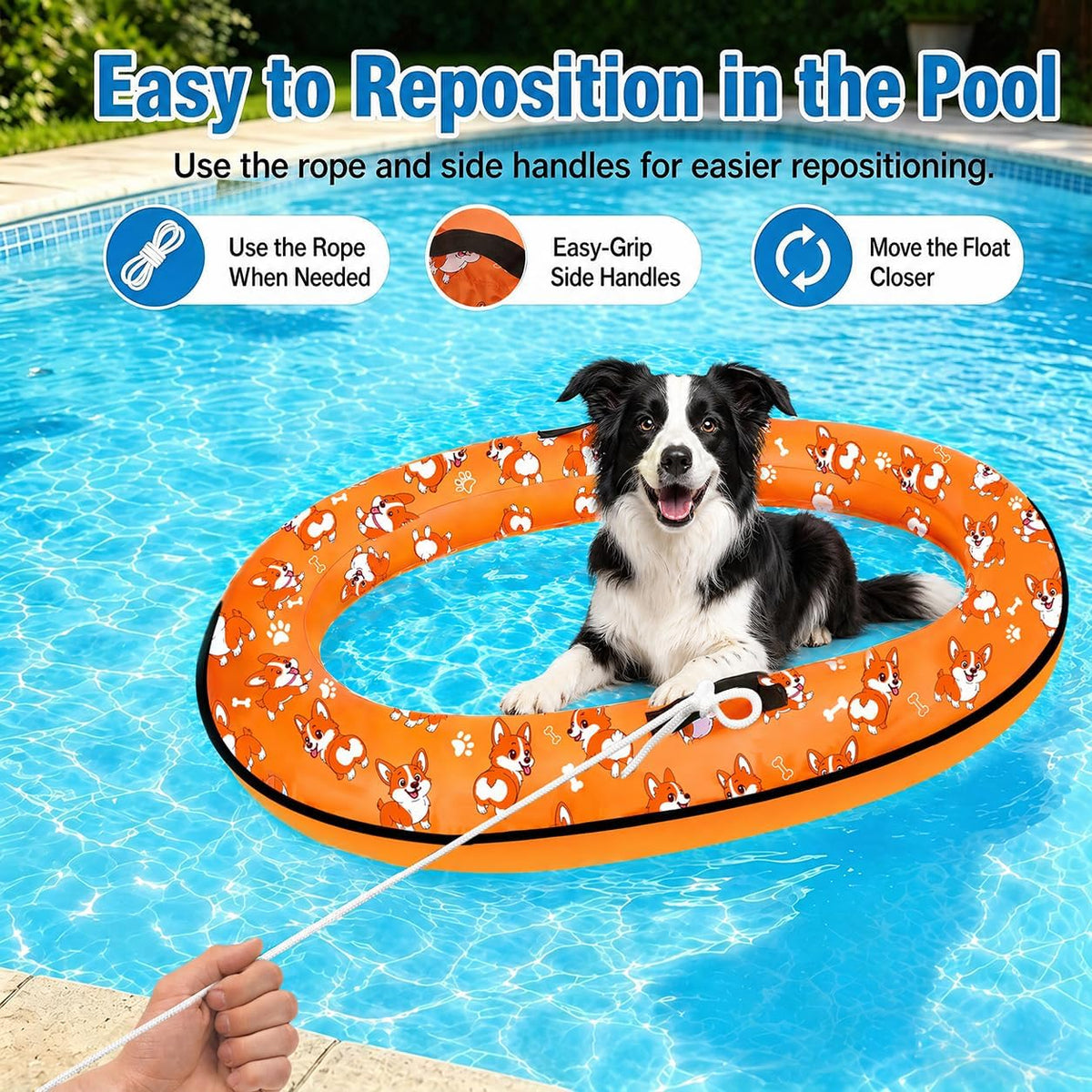Inflatable Dog Pool Float with Rope, Portable Puppy Raft for Pool or Lake, up to 80 Lb