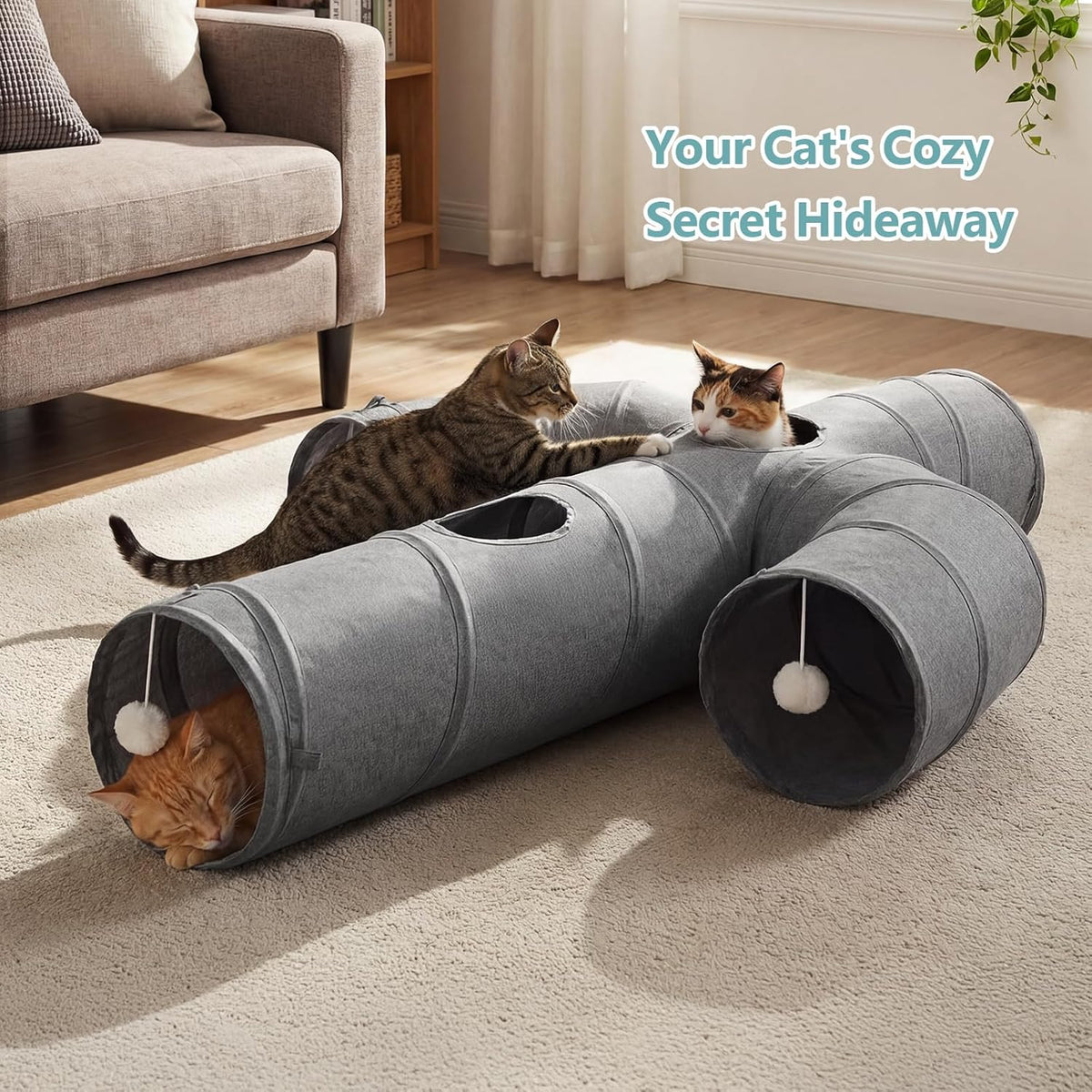 Cactus Cat Tunnel 10" with Peek Holes for Indoor Large Cat, Grey