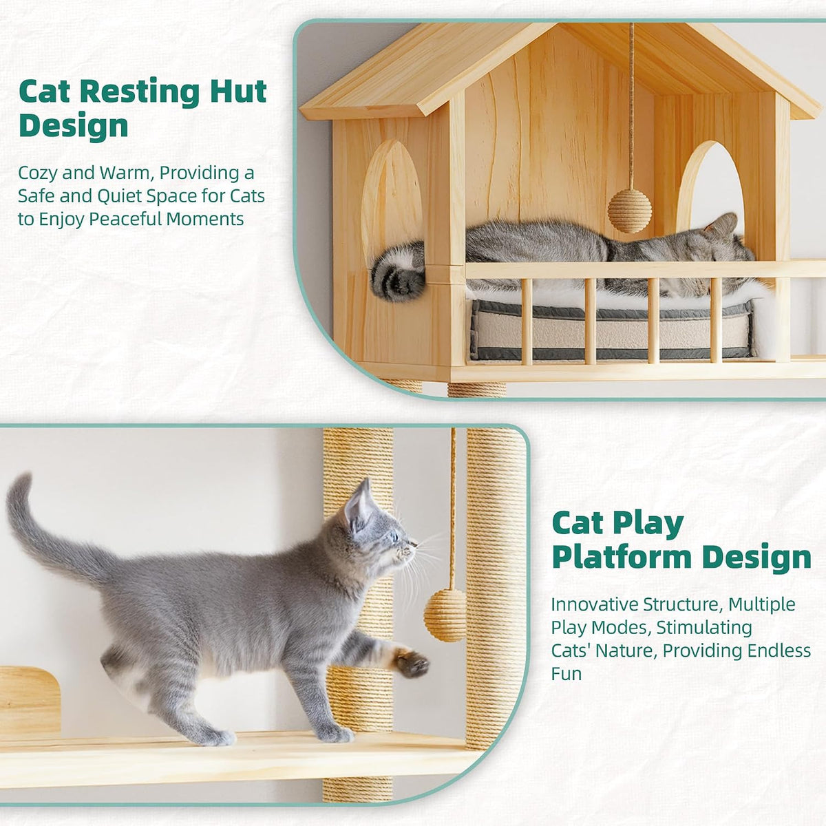 Wood Cat Tower for Automatic Litter Box, 4 Tier Cat Tree, 60 Inch